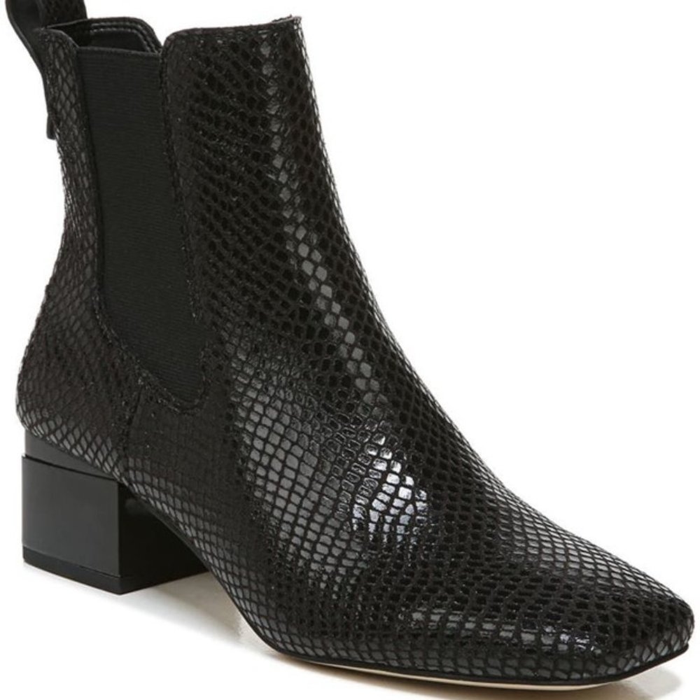 Franco Sarto Wandi Boots Embossed Snake Square Toe Booties Black Size 7.5 NEW